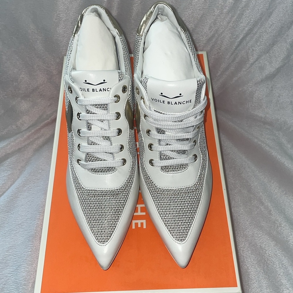 NWT VOILE BLANCHE COSMO SPORT Sneakers With Heel in White-Platinum - Picture 8 of 16